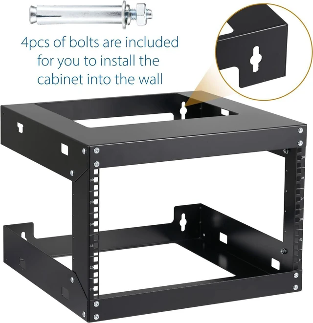 Alt view image 12 of 14 - 6U Wall Mount Rack Open Frame 19 Inch Server Equipment Network Cabinet 18 inches Depth Black by Tedgetal