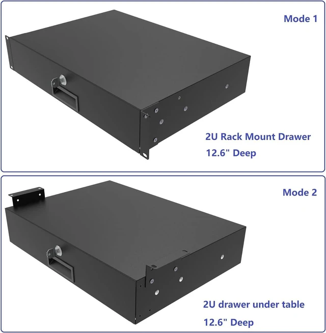 Alt view image 11 of 13 - 2U Server Cabinet Case 19 Inch Rack Mount Lockable Drawer with Key, 12.6 Inch Depth (2U)