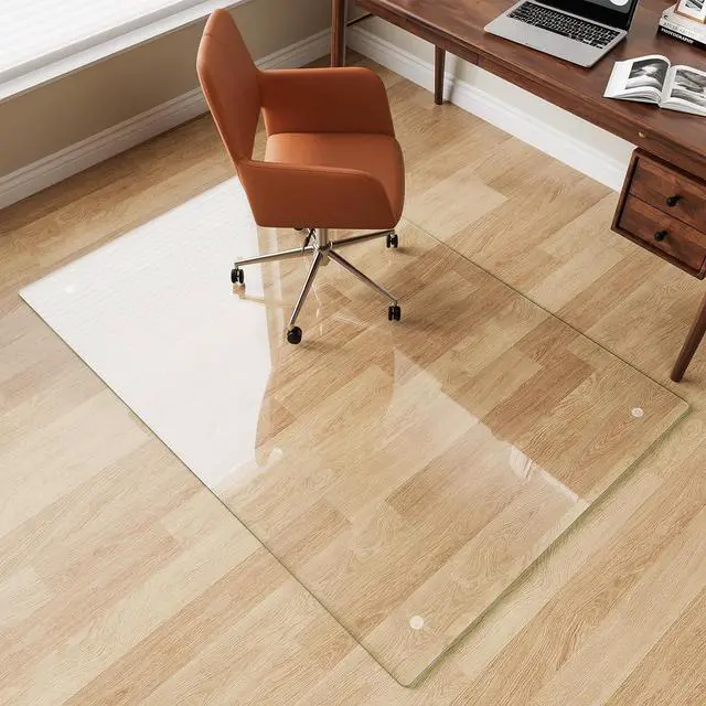 Alt view image 8 of 14 - Glass Chair Mat 40" x 60" Heavy Duty Tempered Glass Office Chair Mat, Glass Floor Mat with Polished Edge and Round Corner for Smooth Glide, Office Chair Mat for Carpet, Hardwood Floor