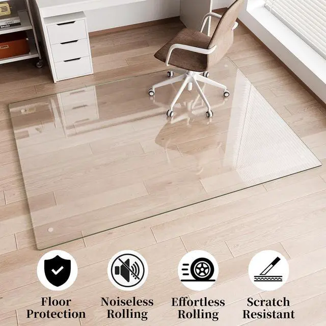 Alt view image 12 of 14 - Glass Chair Mat 40" x 60" Heavy Duty Tempered Glass Office Chair Mat, Glass Floor Mat with Polished Edge and Round Corner for Smooth Glide, Office Chair Mat for Carpet, Hardwood Floor