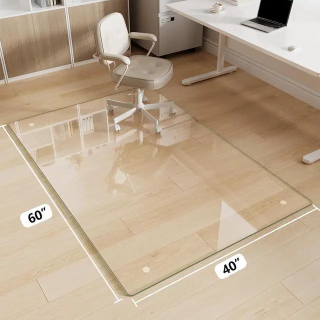 Alt view image 11 of 14 - Glass Chair Mat 40" x 60" Heavy Duty Tempered Glass Office Chair Mat, Glass Floor Mat with Polished Edge and Round Corner for Smooth Glide, Office Chair Mat for Carpet, Hardwood Floor