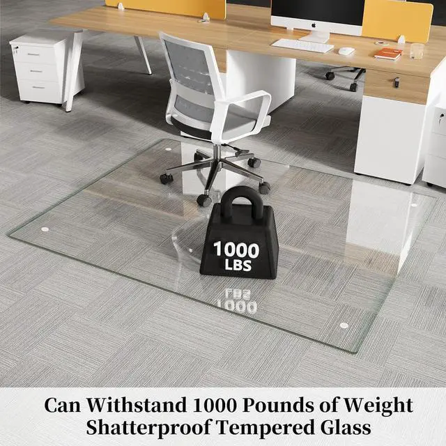 Alt view image 9 of 14 - Glass Chair Mat 40" x 60" Heavy Duty Tempered Glass Office Chair Mat, Glass Floor Mat with Polished Edge and Round Corner for Smooth Glide, Office Chair Mat for Carpet, Hardwood Floor