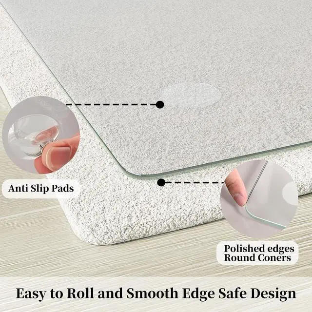 Alt view image 10 of 14 - Glass Chair Mat 40" x 60" Heavy Duty Tempered Glass Office Chair Mat, Glass Floor Mat with Polished Edge and Round Corner for Smooth Glide, Office Chair Mat for Carpet, Hardwood Floor