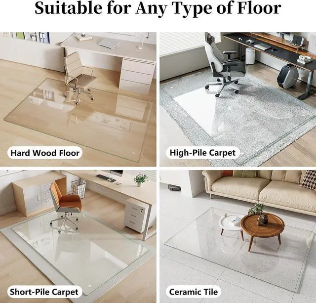 Alt view image 13 of 14 - Glass Chair Mat 40" x 60" Heavy Duty Tempered Glass Office Chair Mat, Glass Floor Mat with Polished Edge and Round Corner for Smooth Glide, Office Chair Mat for Carpet, Hardwood Floor