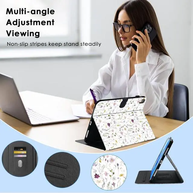 Alt view image 11 of 14 - for iPad (A16) 11th Generation Case, iPad 10th Generation Case with Pencil Holder, ipad case 10th Generation Multi-Angle Adjustable Stand with Magnetic Closure/Card Slots/Auto Wake Sleep, Floral