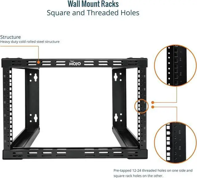 Alt view image 10 of 12 - Tecmojo 6U Fixed Wall Mount Network Rack 15.8inch Depth Open Frame for Server Data/AV/IT/Communication/Computer Equipment/Patch Panel Heavy Duty