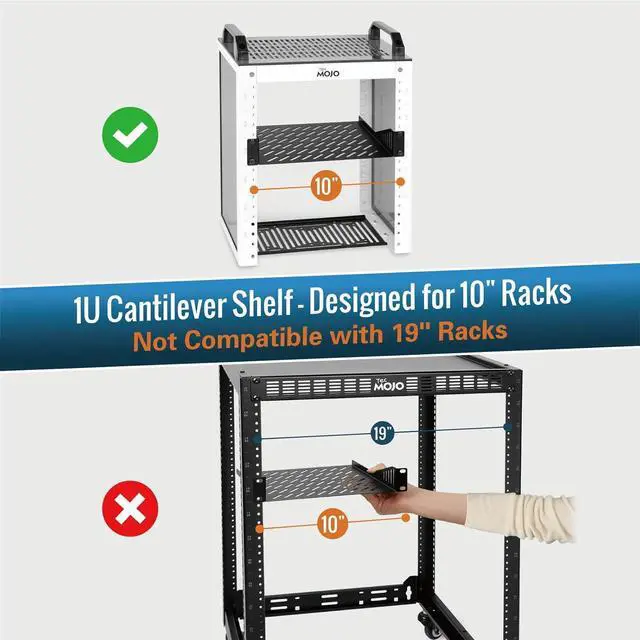 Alt view image 9 of 14 - Tecmojo 1U Rack Mount Shelf for 10" Server Rack, 7.87" Deep Vented Cantilever Tray, Metal Shelf for Network Cabinet, Server Enclosure, Enhanced Airflow, Black