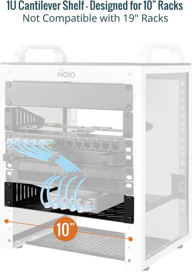 Alt view image 10 of 14 - Tecmojo 1U Rack Mount Shelf for 10" Server Rack, 7.87" Deep Vented Cantilever Tray, Metal Shelf for Network Cabinet, Server Enclosure, Enhanced Airflow, Black