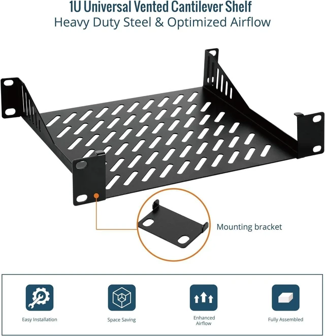 Alt view image 13 of 14 - Tecmojo 1U Rack Mount Shelf for 10" Server Rack, 7.87" Deep Vented Cantilever Tray, Metal Shelf for Network Cabinet, Server Enclosure, Enhanced Airflow, Black