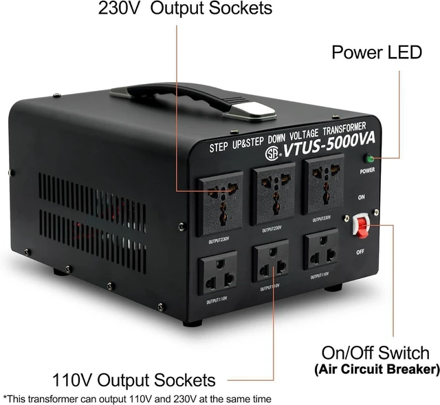 Alt view image 11 of 14 - 5000 Watt Voltage Converter Transformer - Heavy Duty Step Up/Down Convert from 110-120 Volt to 220-240 Volt and from 220-240 Volt to 110-120 Volt - Circuit Breaker Protection