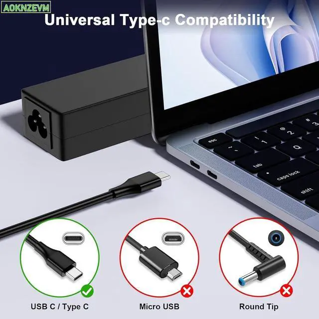 Alt view image 9 of 14 - Universal 45W Chromebook Charger USB-C Laptop Charger Compatible with HP Dell Lenovo Acer Asus Google Series Type C Fast Charging Power