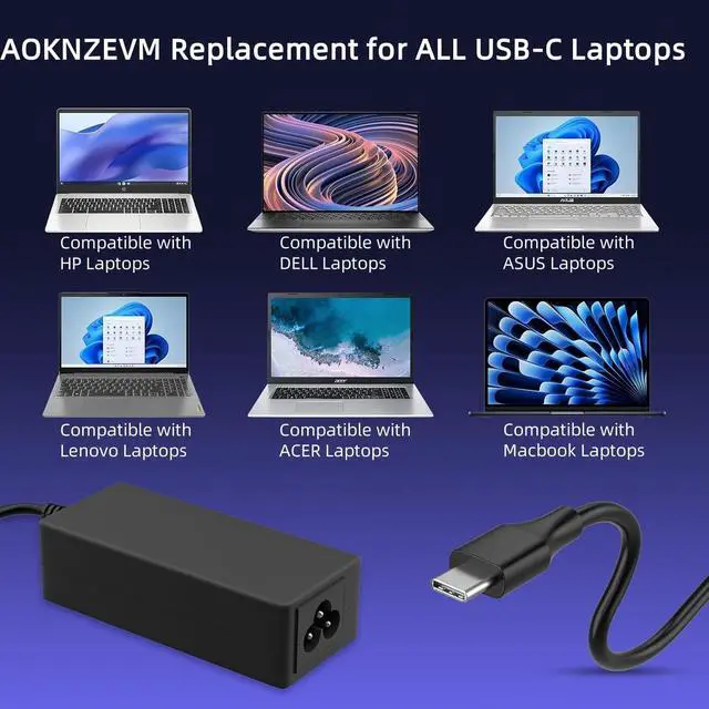 Alt view image 12 of 14 - Universal 45W Chromebook Charger USB-C Laptop Charger Compatible with HP Dell Lenovo Acer Asus Google Series Type C Fast Charging Power