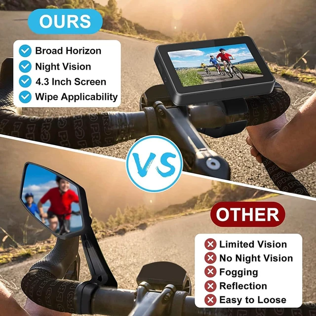 Alt view image 9 of 14 - PARKVISION Bike Rear View Mirror,1080P AHD Bicycle Rear View Camera with 4.3''Screen,360°Rotatable Bracket, 5000mAh Battery Bike Handlebar Mirror with 110°Appropriate Angle for Most Bikes