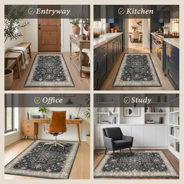 Alt view image 11 of 14 - 3x4 Black Boho Office Chair Mat for Hardwood Floors - Ultra-Soft Low Pile Desk Rug with Non-Slip Backing, Small 36x48 Computer Chair Area Rug for WFH Comfort and Floor Protection