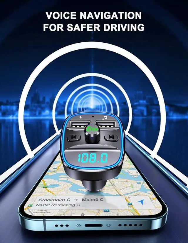 Alt view image 13 of 14 - (Upgraded) COMSOON FM Transmitter, Bluetooth Car Adapter MP3 Player, Hands-Free Calling, Dual USB Ports (5V/2.4A & 1A), LED Screen, Support SD/TF Card Flash Drive