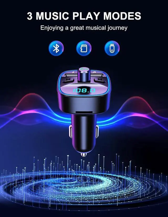 Alt view image 14 of 14 - (Upgraded) COMSOON FM Transmitter, Bluetooth Car Adapter MP3 Player, Hands-Free Calling, Dual USB Ports (5V/2.4A & 1A), LED Screen, Support SD/TF Card Flash Drive