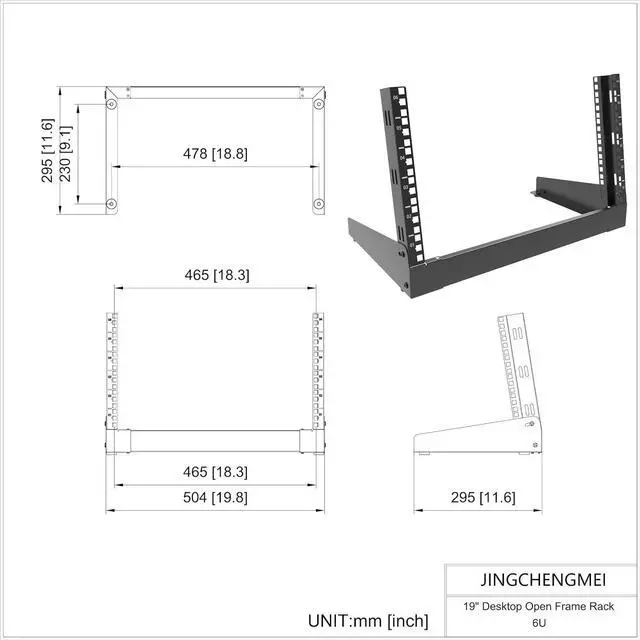Alt view image 10 of 14 - JINGCHENGMEI 6U Desktop Network Rack 19 inches Small Open Frame Rack 2 Post Free-Standing Tabletop Rack for Patch Panel, Data, AV, IT,Studio or Computer Equipment (6U)
