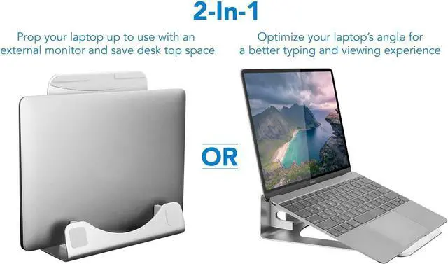 Alt view image 10 of 14 - Mount-It! Vertical Laptop Stand - Aluminum 2 in 1 Riser for Desk | MacBook Air and Pro Holder