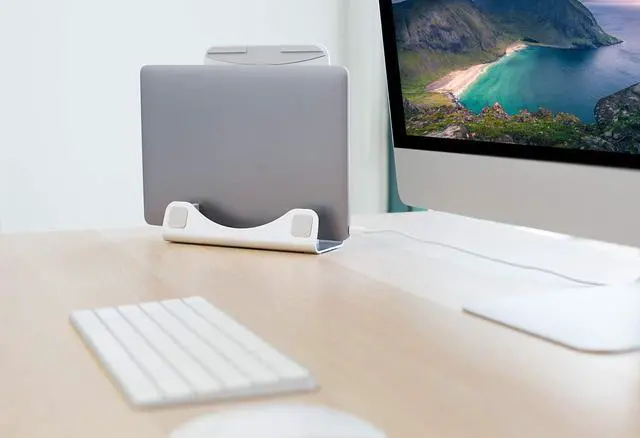 Alt view image 13 of 14 - Mount-It! Vertical Laptop Stand - Aluminum 2 in 1 Riser for Desk | MacBook Air and Pro Holder