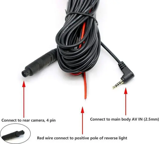 Alt view image 8 of 10 - 50Feet Backup Camera Extension Cord Cable for REDTIGER Dash Cam(4 pin,2.5mm)