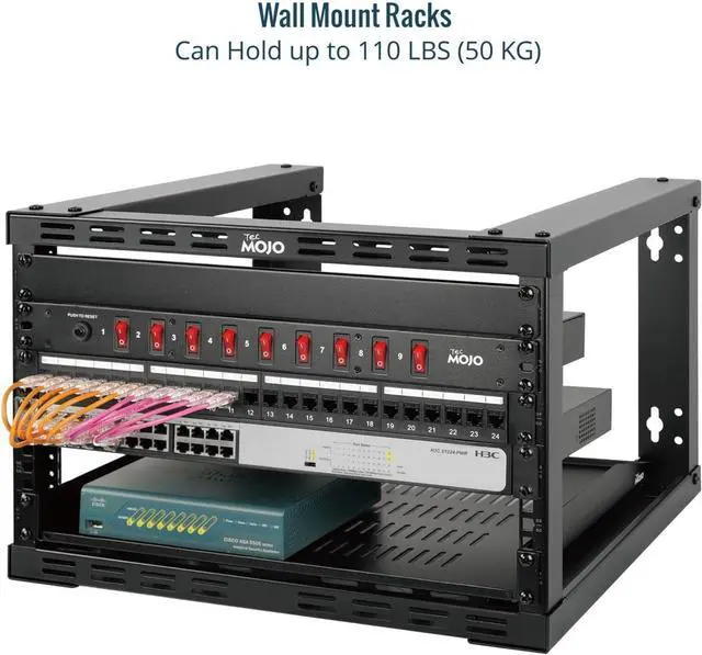 Alt view image 9 of 12 - Tecmojo 6U Fixed Wall Mount Network Rack 15.8inch Depth Open Frame for Server Data/AV/IT/Communication/Computer Equipment/Patch Panel Heavy Duty