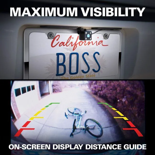 Alt view image 12 of 14 - BOSS Audio Systems LPCB40 Reverse Rearview License Plate Backup Car Camera - 170° Wide Angle Rear View, Weatherproof Back Up Cam