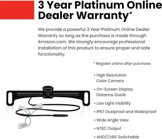 Alt view image 9 of 14 - BOSS Audio Systems LPCB40 Reverse Rearview License Plate Backup Car Camera - 170° Wide Angle Rear View, Weatherproof Back Up Cam