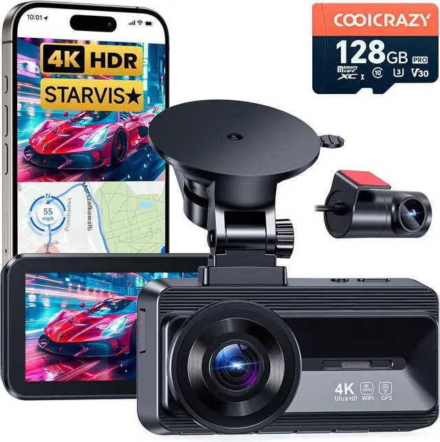 Alt view image 8 of 14 - Coolcrazy Dash Cam Front and Rear, STARVIS Sensor, Free 128GB Card Included, 5GHz WiFi-up to 20MB/s, 4k Dual Dash Camera for Cars, Built-in GPS, G-Sensor, WDR Super Night Vision, 24H Parking Mode