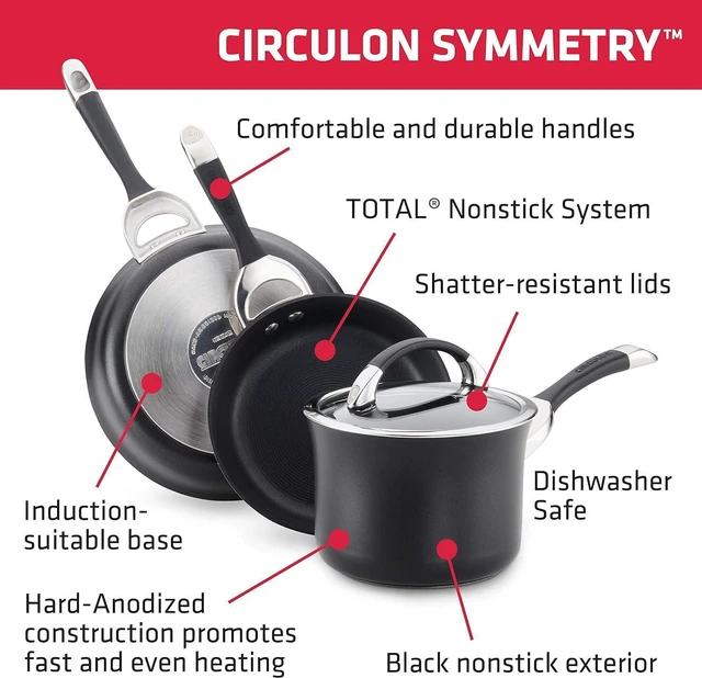 Alt view image 11 of 12 - Circulon Symmetry Hard Anodized Nonstick Casserole Dish/Casserole Pan with Lid - 5.5 Quart, Black
