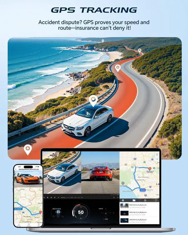 Alt view image 14 of 14 - Coolcrazy Dash Cam Front and Rear, STARVIS Sensor, Free 128GB Card Included, 5GHz WiFi-up to 20MB/s, 4k Dual Dash Camera for Cars, Built-in GPS, G-Sensor, WDR Super Night Vision, 24H Parking Mode