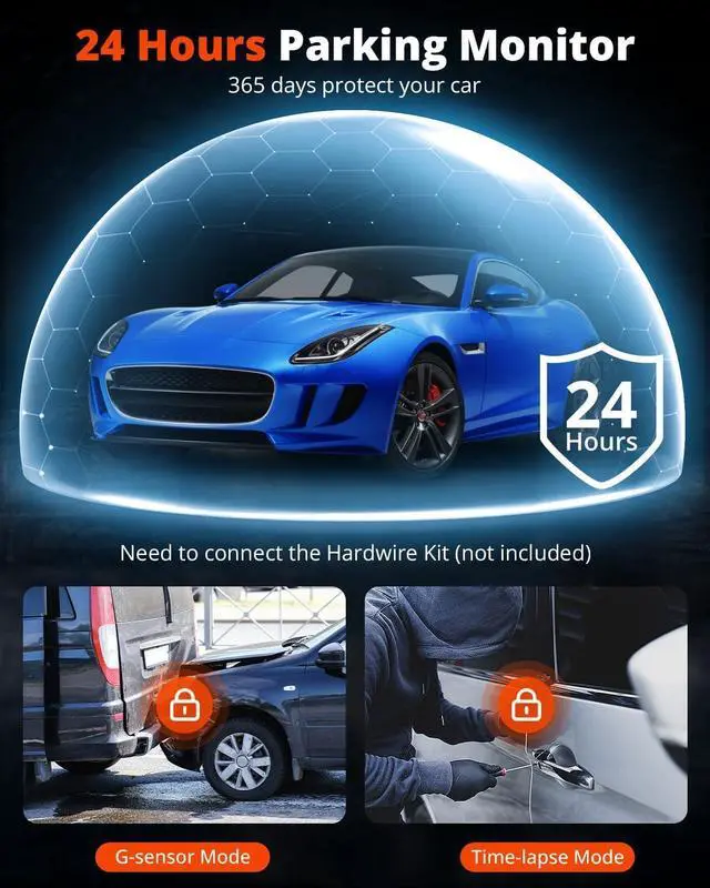 Alt view image 12 of 14 - Kingslim 4K Dash Cam Front and Rear with 64GB SD Card, 5G WiFi Dash Camera for Cars, 1.5'' Screen Dashcam Wireless APP Control, Support G-Sensor/Time Lapse 2 Kinds Parking Monitor