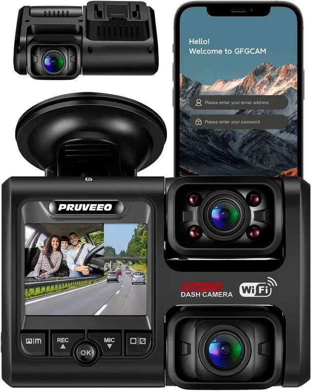 Alt view image 7 of 12 - PRUVEEO Dash Cam, Front and Inside 1080P Dual FHD Dash Camera for Cars, Novatek Processor, Single-Channel 2160P, Infrared Night Vision, Built-in WiFi, 24H Parking Monitor Mode, 2 Inch LCD, 512 Gb Max