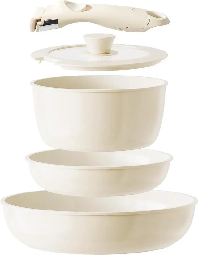 Alt view image 8 of 14 - Redchef Ceramic Pots and Pans Set Non Stick, Nonstick Kitchen Cookware Sets, Non Toxic Pots and Pans Set Non Stick, PFAS PFOA & PTFE Free, Detachable Handle Pots and Pans 5 Piece, RV Cookware