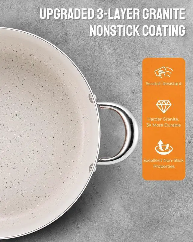 Alt view image 8 of 12 - BEZIA Large 8 Quart Nonstick Cooking Pot with Lid, Induction Stock Pot, Soup Pot for All Stovetops, Non-toxic and Oven Safe, PFOA PFAS Free, Golden