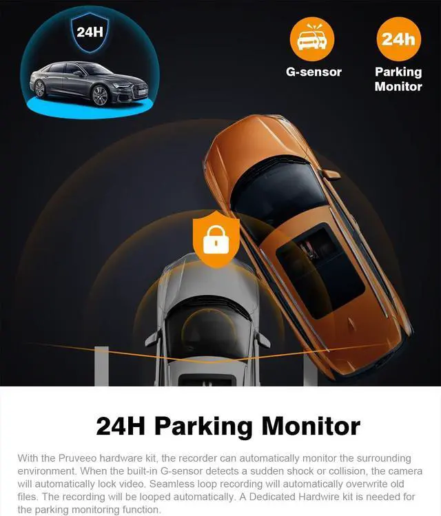 Alt view image 10 of 12 - PRUVEEO Dash Cam, Front and Inside 1080P Dual FHD Dash Camera for Cars, Novatek Processor, Single-Channel 2160P, Infrared Night Vision, Built-in WiFi, 24H Parking Monitor Mode, 2 Inch LCD, 512 Gb Max