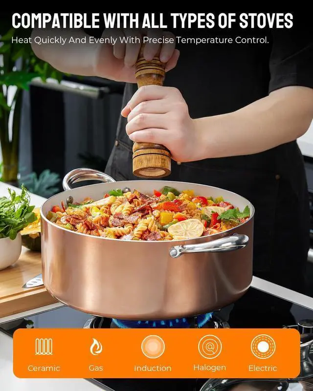 Alt view image 10 of 12 - BEZIA Large 8 Quart Nonstick Cooking Pot with Lid, Induction Stock Pot, Soup Pot for All Stovetops, Non-toxic and Oven Safe, PFOA PFAS Free, Golden
