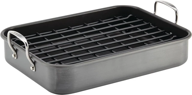 Alt view image 6 of 10 - Rachael Ray Brights Hard Anodized Nonstick Roaster / Roasting Pan with Rack - 16 Inch x 12 Inch, Gray