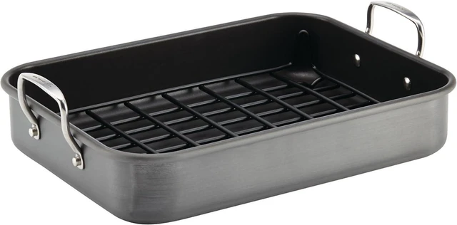 Alt view image 8 of 10 - Rachael Ray Brights Hard Anodized Nonstick Roaster / Roasting Pan with Rack - 16 Inch x 12 Inch, Gray