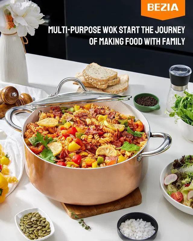 Alt view image 12 of 12 - BEZIA Large 8 Quart Nonstick Cooking Pot with Lid, Induction Stock Pot, Soup Pot for All Stovetops, Non-toxic and Oven Safe, PFOA PFAS Free, Golden