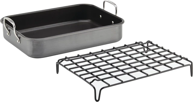 Alt view image 9 of 10 - Rachael Ray Brights Hard Anodized Nonstick Roaster / Roasting Pan with Rack - 16 Inch x 12 Inch, Gray