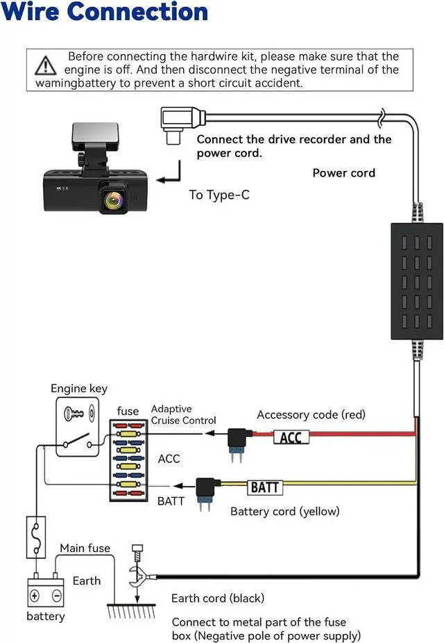 Alt view image 8 of 10 - REDTIGER F7N Dash Cam Hardwire Kit, 21.3ft USB C Port Hard Wire Kit for Dashcam,Converts 12V-24V to 5V/2.5A Low Voltage Protection
