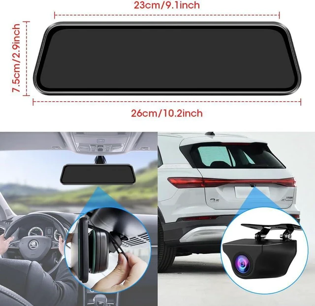 Alt view image 14 of 14 - Upgraded 10'' Rear View Mirror Camera Mirror Dash Cam Front and Rear 1080P Backup Camera Full Touch Screen w Loop Recording, G-Sensor Night Vision 170° Wide Angle