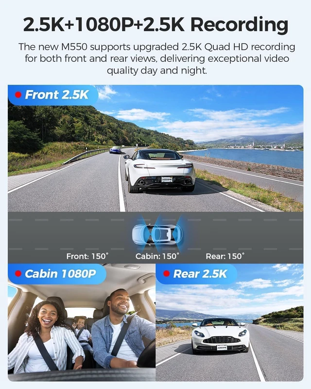 Alt view image 9 of 14 - AZDOME M550 3CH Dash Cam 4K - 3.19" Screen IR Night Vision - 24H Parking Mode - 3-Channel Dash Cam - Interior IR Camera - Built-in GPS & WiFi - Three-Mode Parking Monitor
