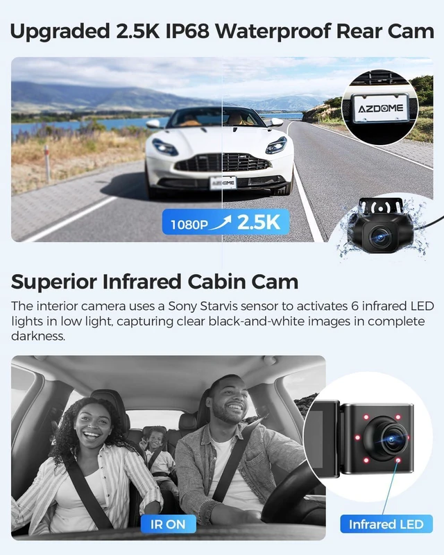 Alt view image 10 of 14 - AZDOME M550 3CH Dash Cam 4K - 3.19" Screen IR Night Vision - 24H Parking Mode - 3-Channel Dash Cam - Interior IR Camera - Built-in GPS & WiFi - Three-Mode Parking Monitor