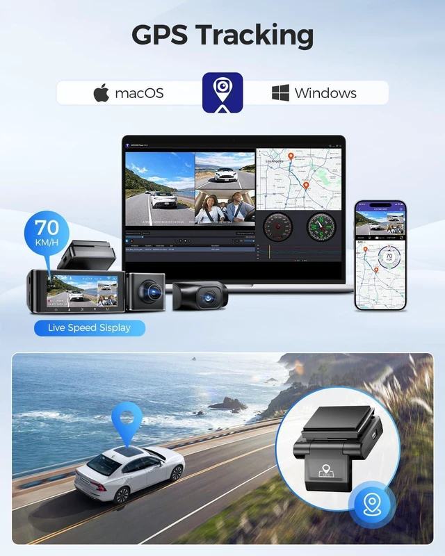Alt view image 13 of 14 - AZDOME M550 3CH Dash Cam 4K - 3.19" Screen IR Night Vision - 24H Parking Mode - 3-Channel Dash Cam - Interior IR Camera - Built-in GPS & WiFi - Three-Mode Parking Monitor