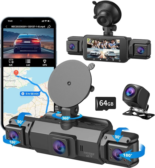Alt view image 7 of 12 - 4 Channel Dash Cam, Front and Rear, 360 Dash Camera for Cars, 1080P FHD x4, Front 2K+1080P*2 Inside Camera, Built-in WiFi, GPS, Night Vision, 24/7 Recording Parking Mode Monitor, Free 64G Card