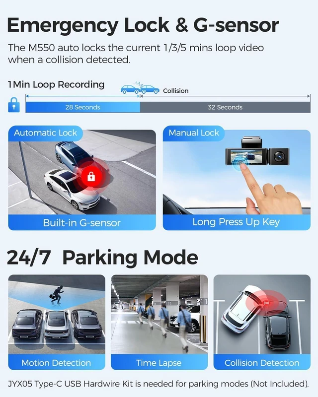Alt view image 14 of 14 - AZDOME M550 3CH Dash Cam 4K - 3.19" Screen IR Night Vision - 24H Parking Mode - 3-Channel Dash Cam - Interior IR Camera - Built-in GPS & WiFi - Three-Mode Parking Monitor