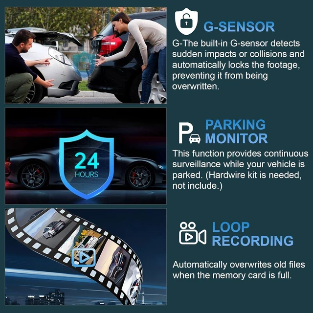 Alt view image 11 of 12 - 4 Channel Dash Cam, Front and Rear, 360 Dash Camera for Cars, 1080P FHD x4, Front 2K+1080P*2 Inside Camera, Built-in WiFi, GPS, Night Vision, 24/7 Recording Parking Mode Monitor, Free 64G Card