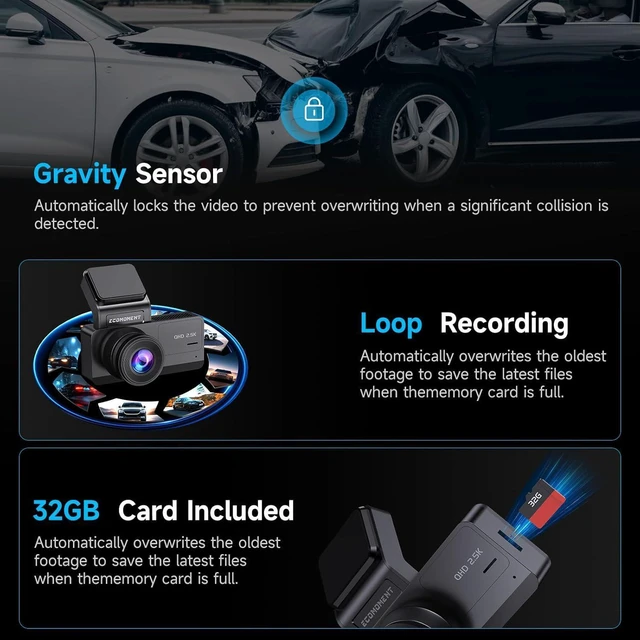 Alt view image 11 of 14 - Dash Cam Front and Rear, 2.5K Dual Dash Camera for Cars, Car Camera with 3.16" IPS Screen, 170° Wide Angle, WDR Night Vision, G-Sensor, 24H Parking Monitor, 32GB Card Included, Support 256 GB Max