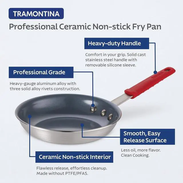 Alt view image 12 of 14 - Tramontina Professional 10-Inch Ceramic Non Stick Frying Pan, Heavy-Gauge Aluminum Skillet with Nonstick Coating, Dishwasher and Oven Safe, Gray